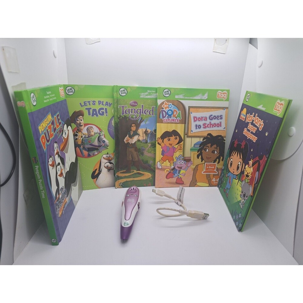 LeapFrog Tag Reader Lot 5 Books Pink Pen Reader Carrying Case Disney Tinker Bell